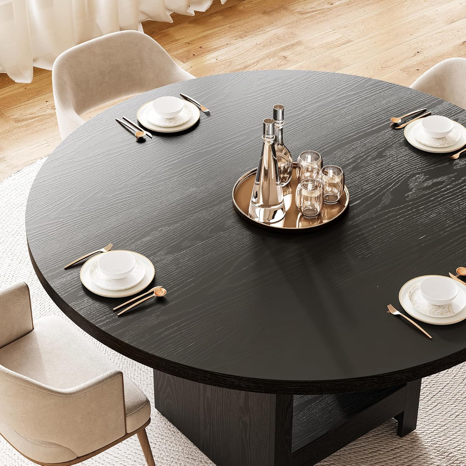 47-Inch Round Dining Table with Storage for 4-6